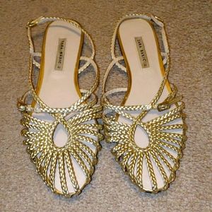 Size 10 Zara Basic Gold Braided Slingback Sandals